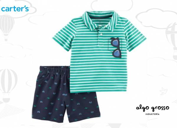 SET TALLE 6M - SHORT ESTAMPADO Y REMERA RAYADA art.229G671