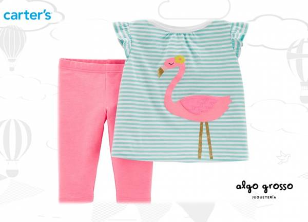 SET TALLE 6M - 2 PIEZAS REMERA MANGA CORTA Y CALZA CAPRI FLAMENCOS art.239G906