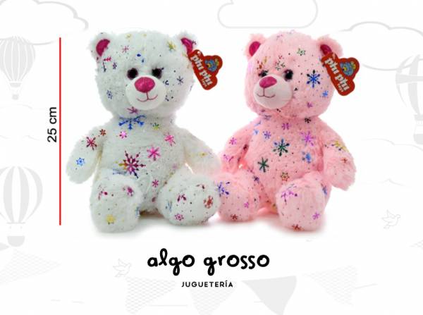 OSO SENTADO CON ESTRELLAS BRILLO 25CM art.4189