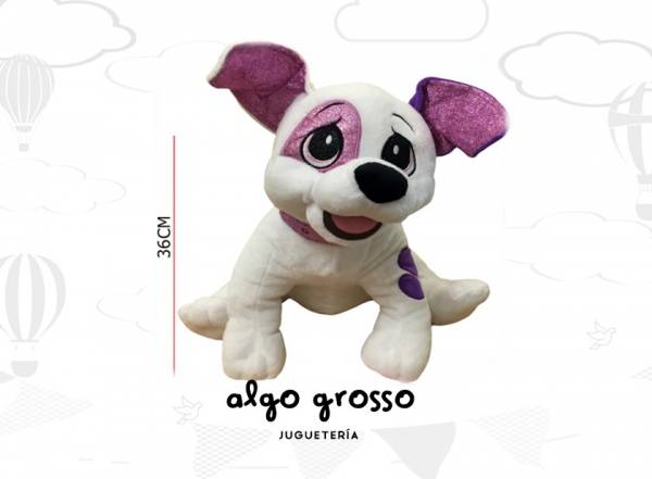 PERRO SENTADO CON MANCHA Y BRILLO PELUCHE 35CM art.7853