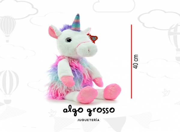 UNICORNIO SENTADO PELUCHE 40CM CON PELO LARGO art.7999
