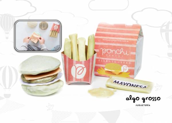 HAMBURGUESA Y PAPAS DE TELA EN CAJITA