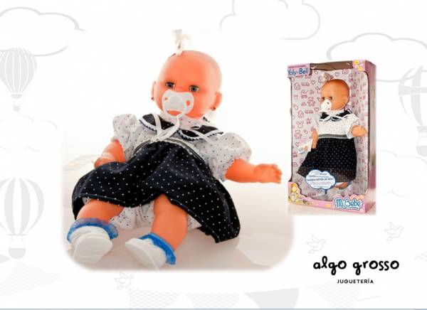 MI BEBE CON CHUPETE CANTA MUÑECA VESTIDA DE AZUL YOLY-BELL art.1114