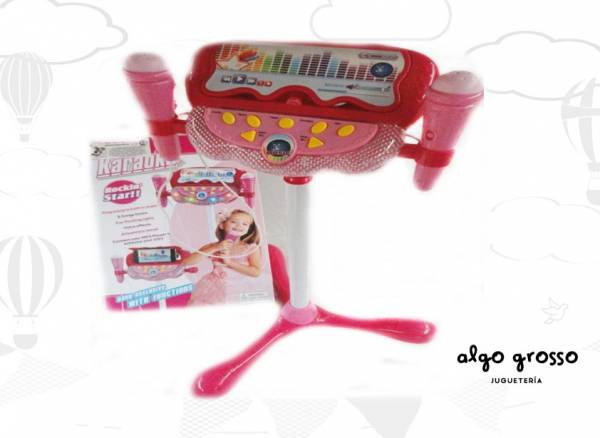 KARAOKE MP3 2 MICRÓFONO CON BASE CON LUZ