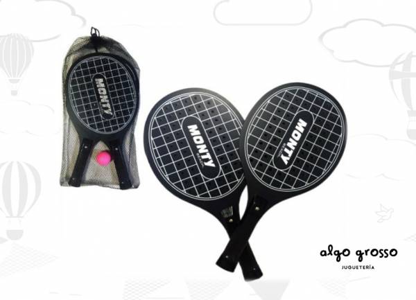 SET 2 PALETA PADDLE DE MADERA CON PELOTA EN RED art.FD32//FD460022