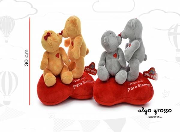 PAREJA DE PELUCHE SOBRE CORAZON CON FRASE 30CM art.3865