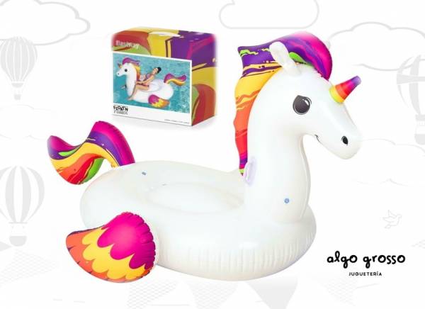 COLCHONETA UNICORNIO GRANDE INFLABLE MANIJA Y POSA VASO BESTWAY art.41113