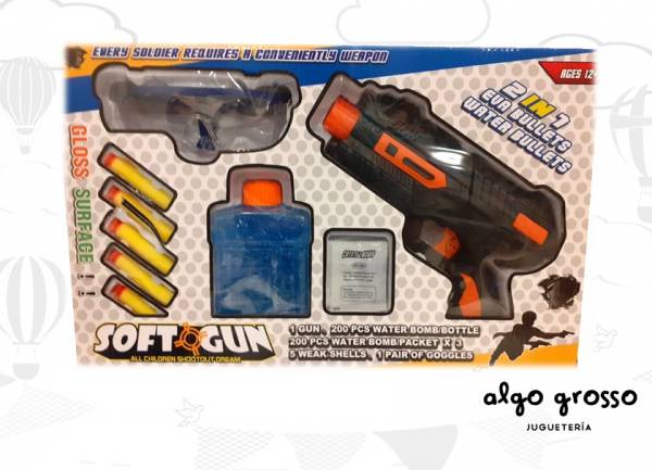 ARMA SOFT GUN LANZA DARDOS-BALINES GEL+ACCESORIOS art.162577