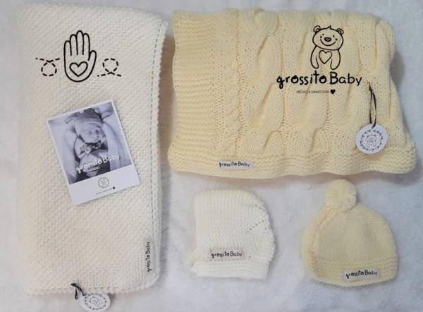 CONJUNTO TEJIDO MANTA GRANDE Y GORRO GROSSITO BABY art.1002