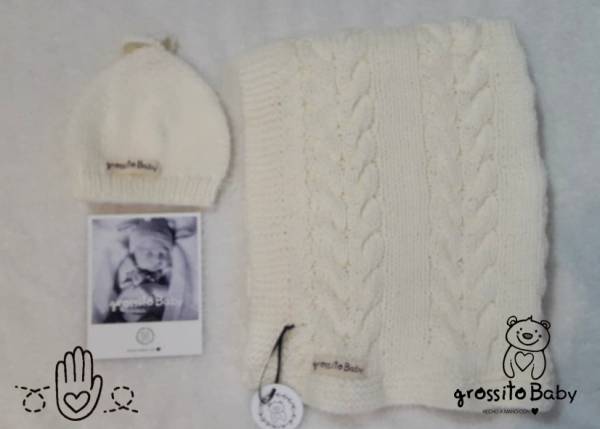 CONJUNTO TEJIDO MANTA CHICA Y GORRO GROSSITO BABY art.1007