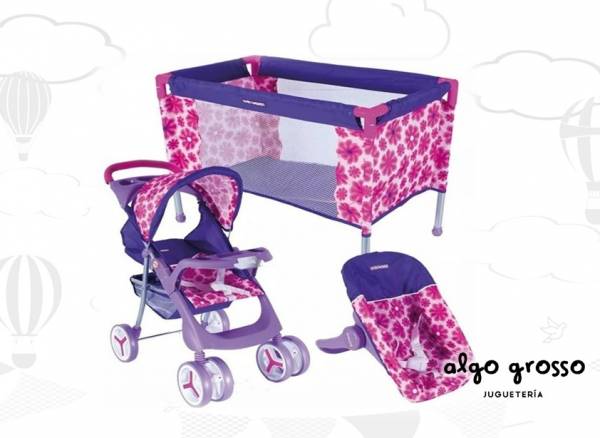 PEQUEÑO TESORO SET PARA MUÑECA COCHE CUNA PORTA BEBE