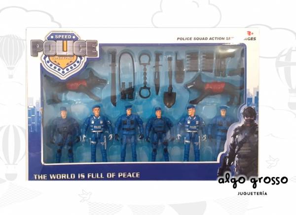 SET POLICIA 6FIG 9CM CON ACCESORIOS  art.BL3413