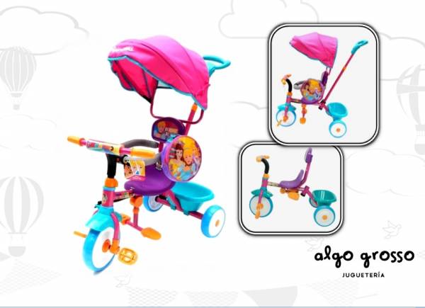 TRICICLO PRINCESAS CON CAPOTA DIRECCION Y MOCHILA art.XG-8803/1395