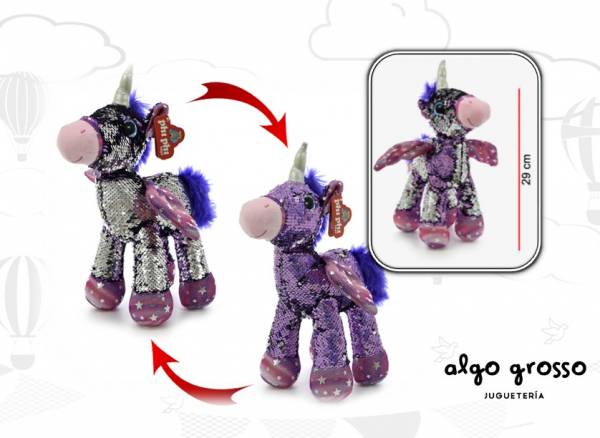UNICORNIO LENTEJUELAS PARADO PELUCHE 30CM art.7951