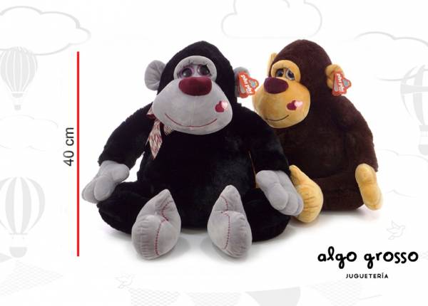 GORILA SENTADO 40CM CON CORAZON MOÑO OJOS VIDRIO art.5393