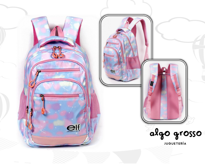 ELF MOCHILA ESPALDA BEAUTIFUL 2 CIERRES + BOLSILLOS art.3601B – Algo Grosso  – Juguetería