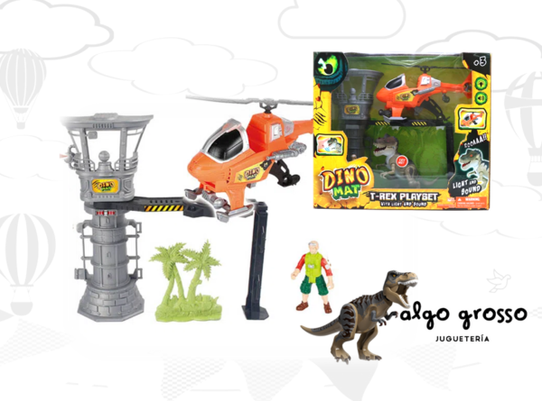 DINOMAT T-REX PLAYSET *TORRE - HELICOPTERO Y DINOSAURIOS* art.IK0117