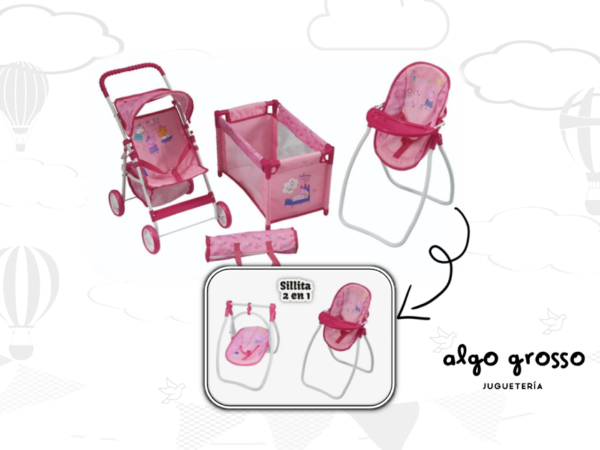 PEPPA PIG SET DE LUJO COCHE + CUNA + SILLA 2en1 art.MCNSET2