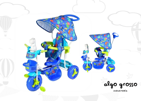 TRICICLO DINOSAURIO CON CAPOTA Y DIRECCION art.TRN05TC