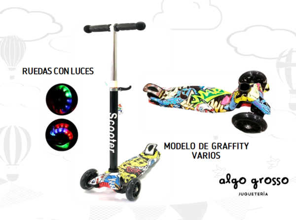 MONOPATIN SCOOTER GRAFFITY 3 RUEDAS CON LUZ art.G010