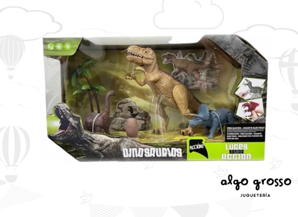 SET DINOSAURIO MEDIANO CON LUCES Y SONIDO 4 PIEZAS art.7096