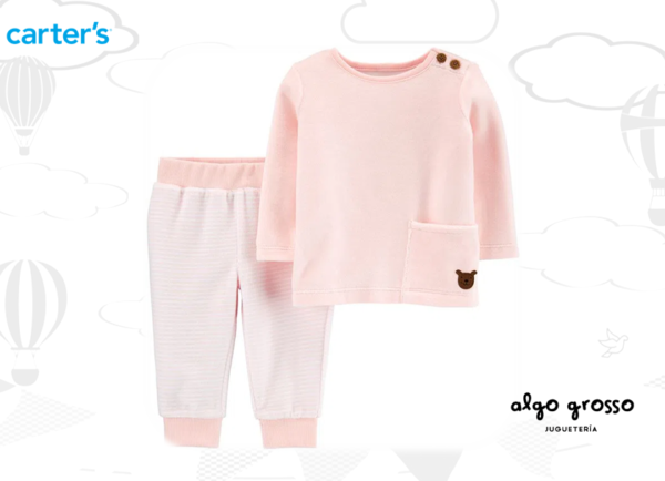 SET 2 PIEZAS TALLE 6M BUZO Y PANTALON DE TERCIOPELO ROSA OSO art.19623410