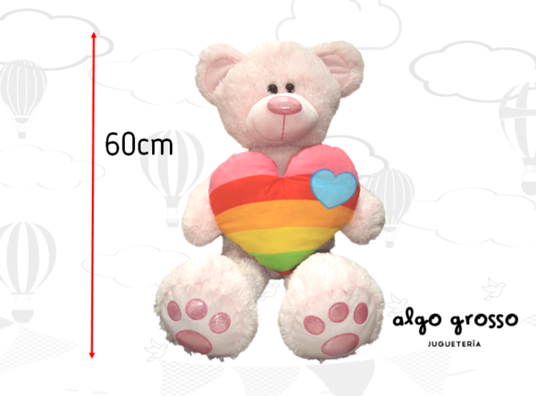OSO SENTADO 60CM BRILLO + CORAZON MULTICOLOR art.7544