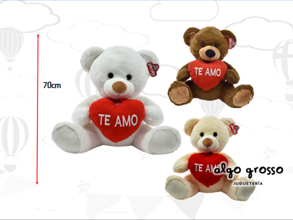 OSO SENTADO CON CORAZON Y MOÑO 70CM art.5550