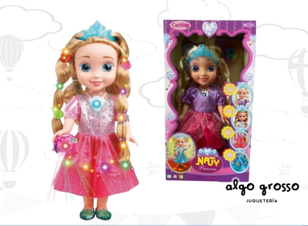 NATY PRINCESA MUÑECA 38CM CANTA, CON LUZ Y SONIDO art.XMY8083/6260