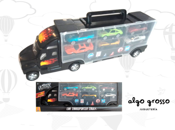 CAMION ULTRAX  34CM TRANSPORTADOR CON 6 AUTOS Y MANIJA art.2135