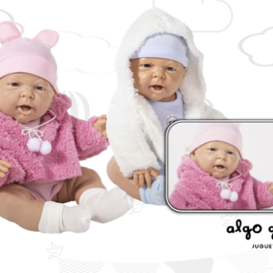 BEBE AMY/EMIL CON OSITO Y CAMPERA PIEL 49CM CASITA DE MUÑECAS art.131