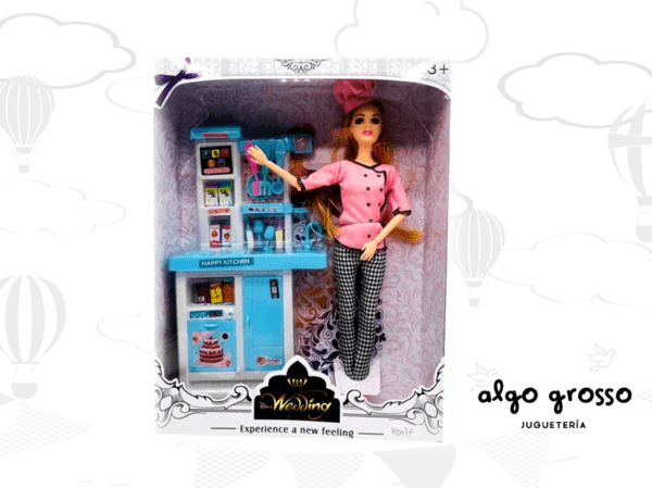MUÑECA COCINERA ARTICULADA DE 29CM + COCINA Y ACCESORIOS art.2020406