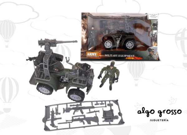 SET EQUIPAMIENTO MILITAR VEHICULO + FIGURA DE 9CM art.BL3978