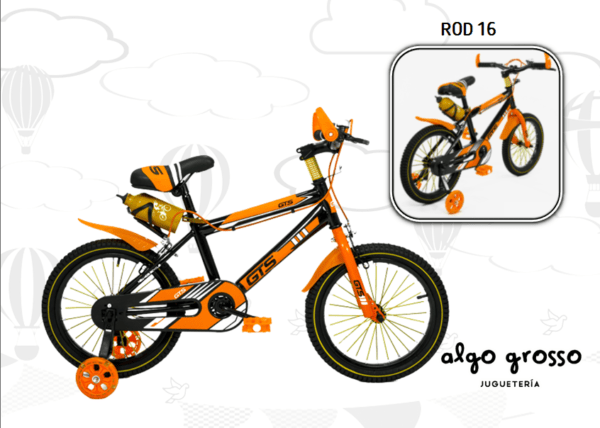 BICICLETA ROD 16 MTB NARANJA/NEGRO art.3309