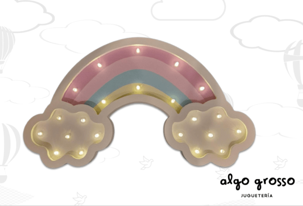 LAMPARA LED NUBES CON ARCOIRIS MADERA A PILAS art.102004