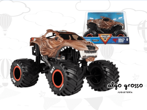 MONSTER JAM WOLFS HEAD VEHICULO METAL SUSPENSION 1:24 art.58700