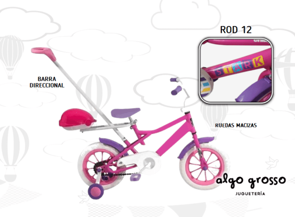 BICICLETA ROD12 CHIKYS ROSA CON BARRAL DE EMPUJE art.6067