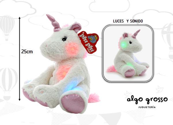 PELUCHE UNICORNIO SENTADO CON LUZ Y SONIDO art.1623