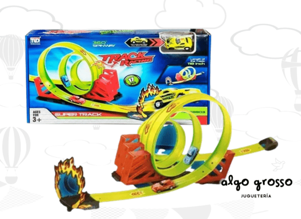 PISTA DE CARRERAS 3 GIROS 360°- 17 PIEZAS + AUTO art.163512