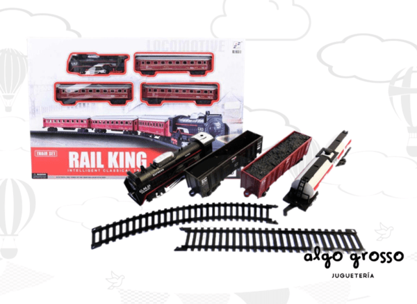 PISTA DE TREN CON LUZ "EL REY DEL FERROCARRIL" + 3 VAGONES art.F8293