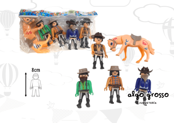 MUÑECOS VAQUERO 4 FIGURAS + CABALLO "SIMIL PLAYMOBIL" art.A200628