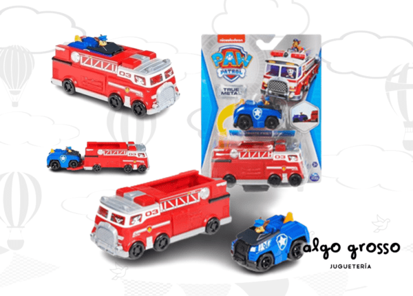 PAW PATROL CAMION BOMBERO TRANSPORTADOR + VEHICULO POLICIA art. 7756