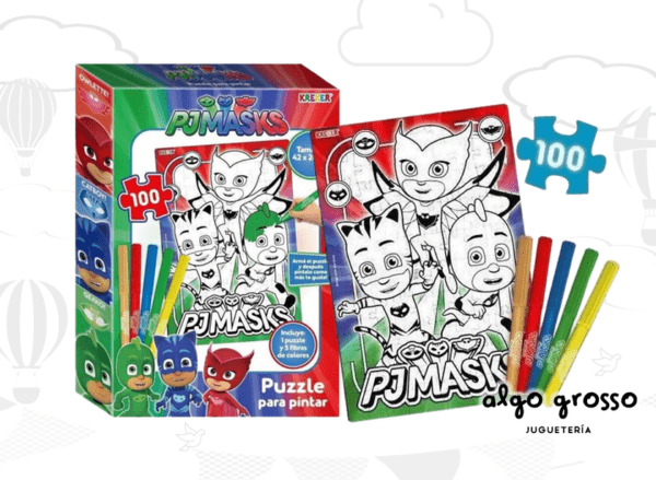 PJ MASK PUZZLE 100 PUZZLES PARA COLOREAR + 5 MARCADORES art.50004