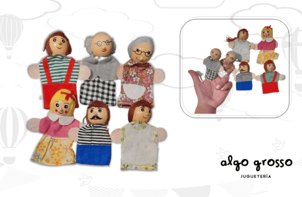 SET 6 TITERES PARA DEDO - FAMILIA "MADERA Y TELA" art.8807