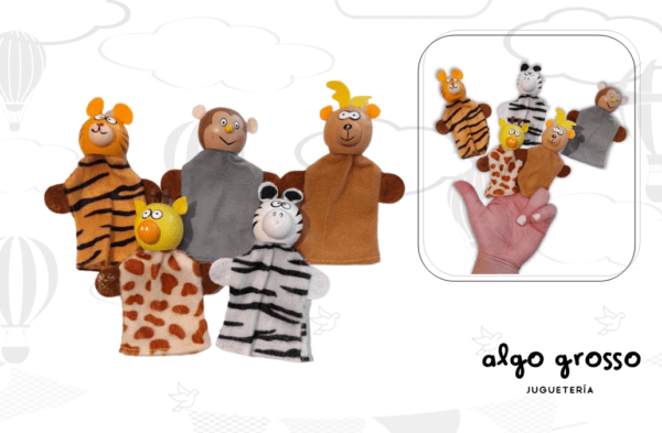 SET 5 TITERES PARA DEDO - ANIMALES "TELA Y MADERA"  art.MT5844