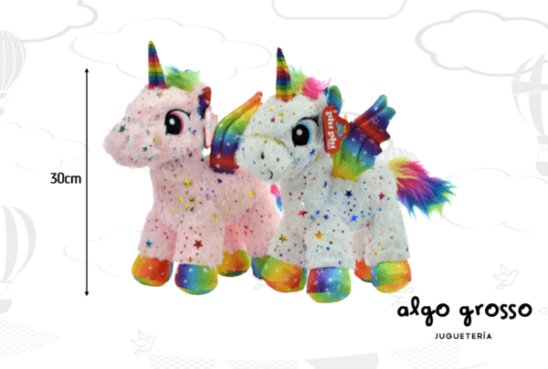 UNICORNIO PARADO 30CM CON ALAS MULTICOLOR Y ESTRELLAS art.4159