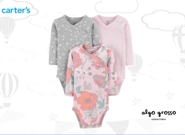 PACK 3 BODIES TALLE 12M - CON BROCHES LATERALES "FLORAL" art.11711010