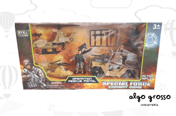 SET MILITAR "SPECIAL FORCE" 3 FIGURAS + VEHICULOS +ACCESORIOS art.7103
