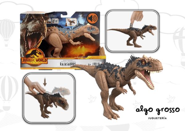 JURASSIC WORLD RAJASAURUS DINO CON SONIDO 26CM art.HDX35/17