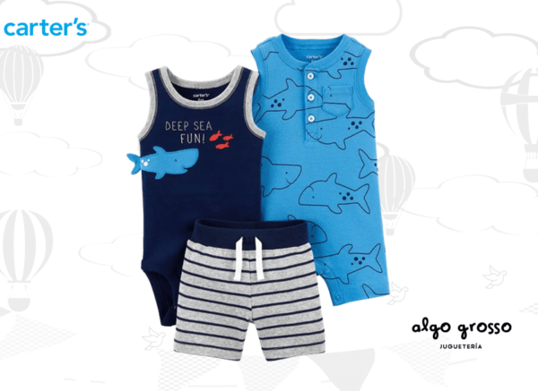 SET 3 PIEZAS BODY, ENTERITO Y SHORT TALLE 12M - TIBURON art.1K490410